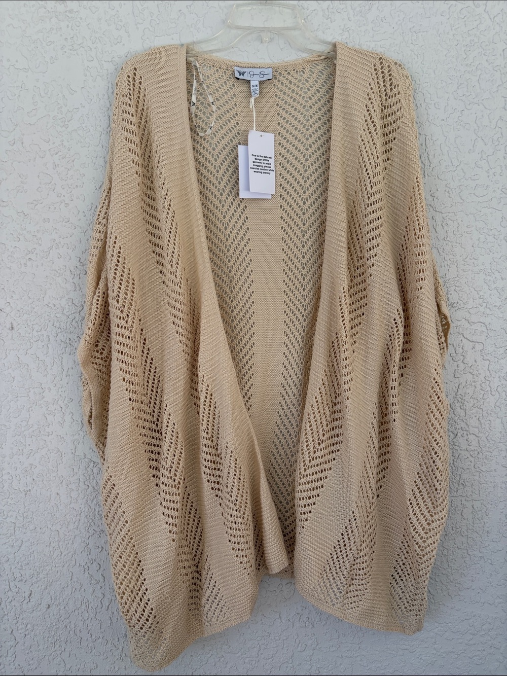 Jessica Simpson Beige oversized Open-Front Crochet Cardigan size S/M